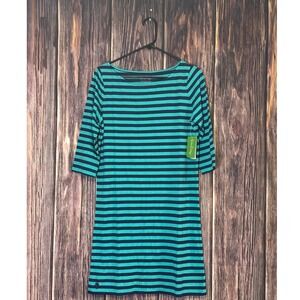 Lilly Pulitzer Cassie Dress Womens M Lagoon Green Stripe 3/4 Sleeve 44128